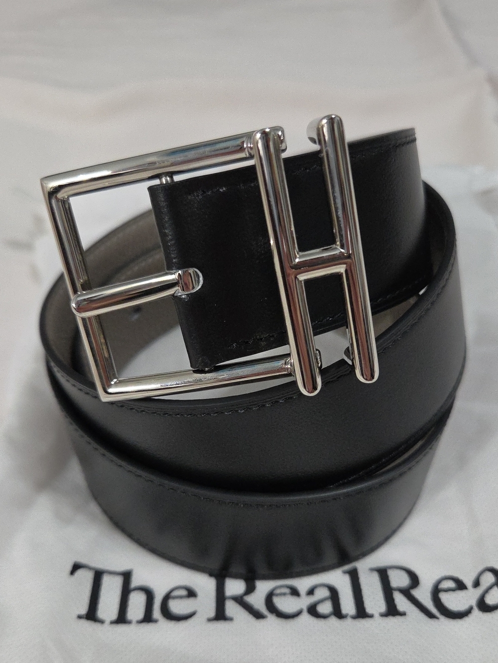 Hermes Reversible Black Gray Leather Belt Silver Buckle
